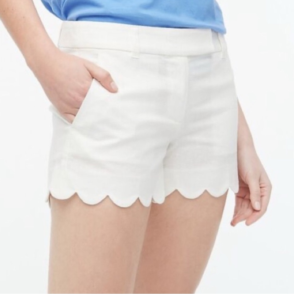 J. Crew High Waist White Scalloped Shorts